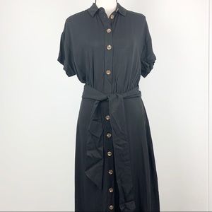 H&M short sleeve button-down black maxi dress